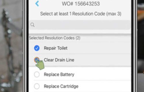 Screenshot of application on a smartphone showing various options to select for work orders