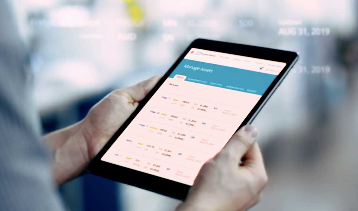 asset management panel within application hosted on tablet