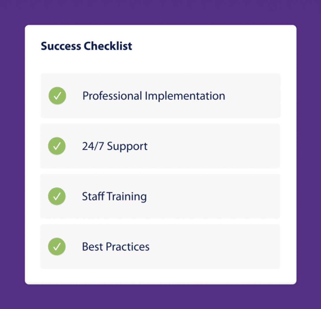 Success Checklist visualized within software platform