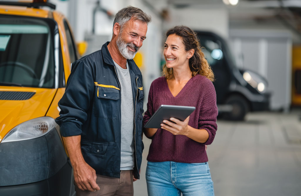 HVAC_contractor_with_a_woman_holding_a_tablet