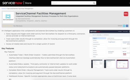 servicenow store featuring servicechannel facilities management