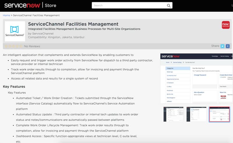servicenow store featuring servicechannel facilities management