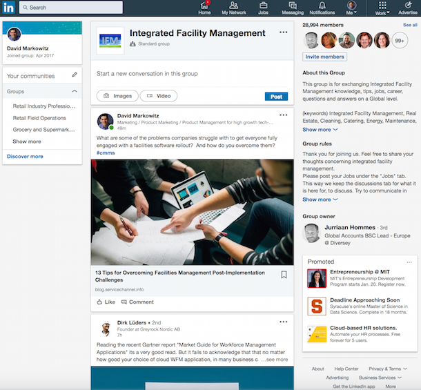 LinkedIn groups for facilities management