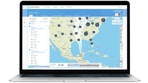 weather panel from servicechannel weather module shown on laptop screen