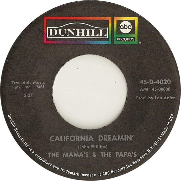 print of a record called california dreamin