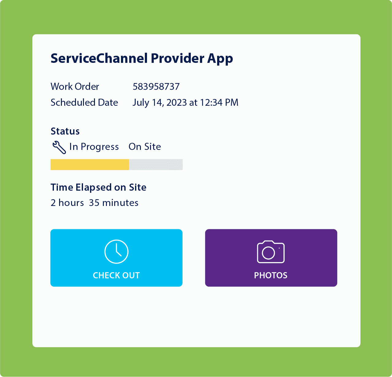 Work Order reporting metrics visualized within ServiceChannel Provider app screen