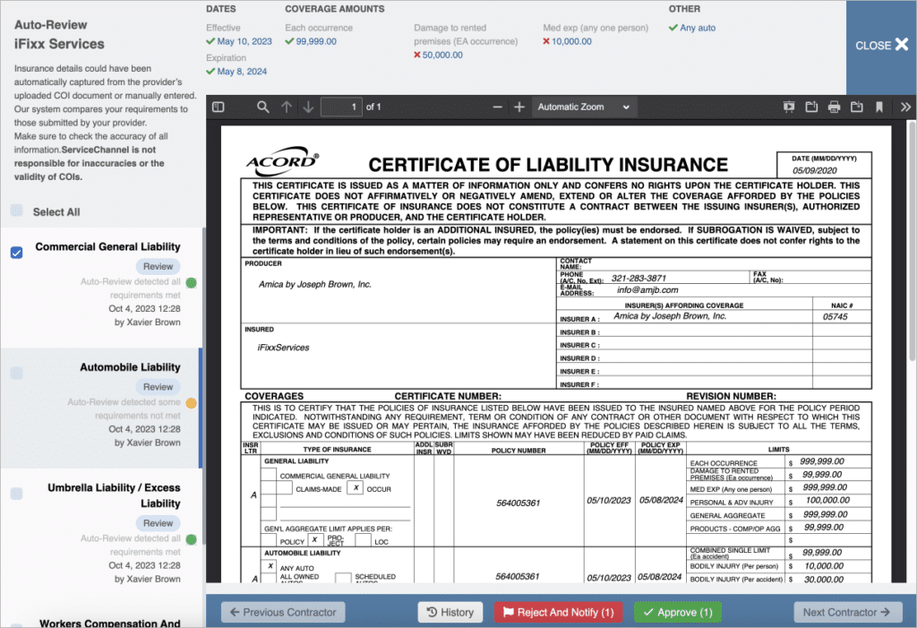 Certificate of Liability Insurance