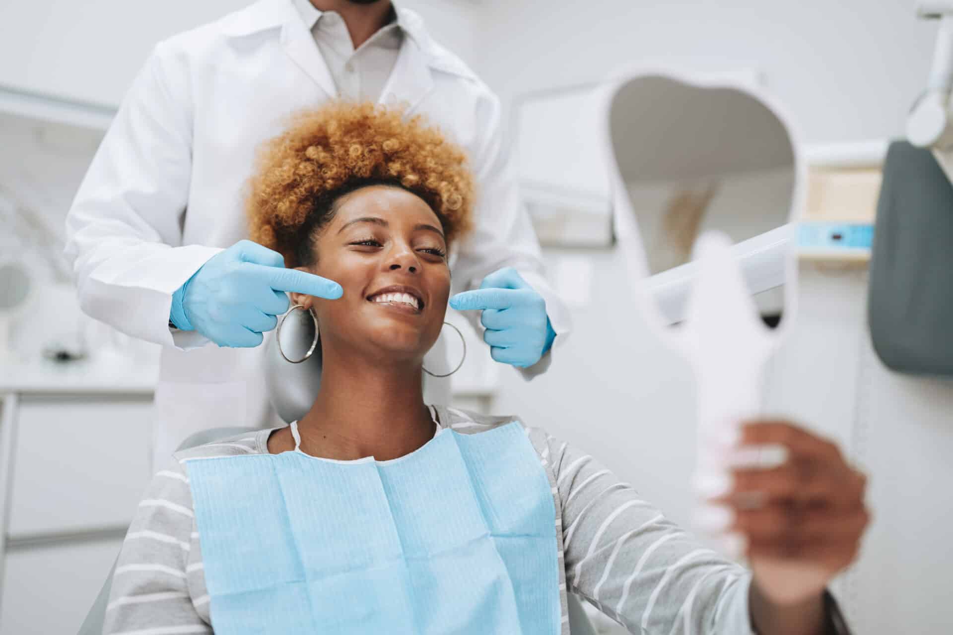 Woman in dentist chair at retail dental office